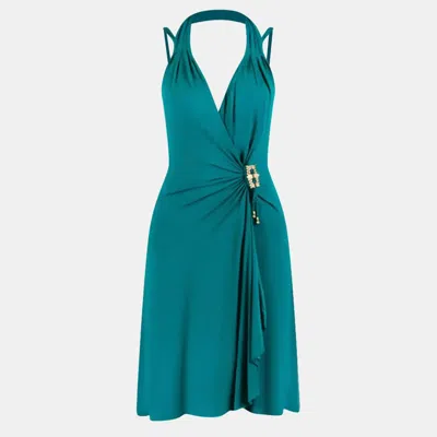 Pre-owned Roberto Cavalli Teal Green Embellished Mini Dress M