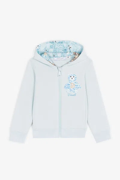 Roberto Cavalli Teddy Bear-print Cotton Hoodie In Light Blue