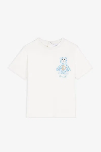 Roberto Cavalli Teddy-print Cotton T-shirt In White