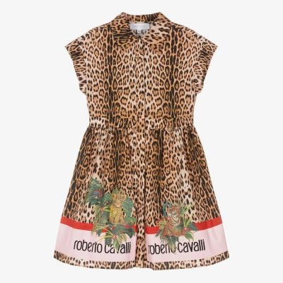Roberto Cavalli Teen Girls Beige Leopard Print Shirt Dress