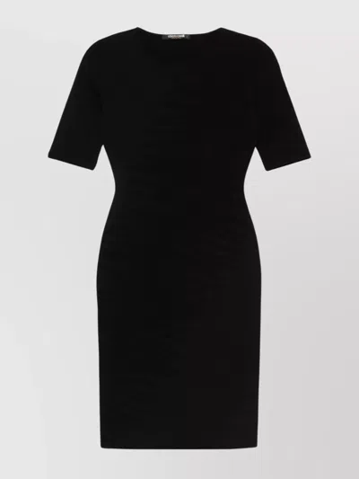 Roberto Cavalli Textured Crew Neck Dress With Short Sleeves In Nero 191101