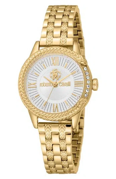 Roberto Cavalli Textured Crystal Bracelet Watch, 30mm In Gold