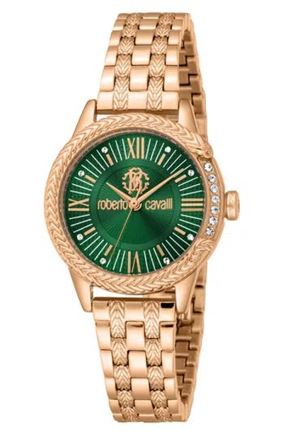Roberto Cavalli Textured Crystal Bracelet Watch, 30mm In Gold
