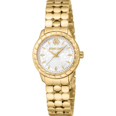 Roberto Cavalli Textured Crystal Quartz Bracelet Watch, 28mm In Gold