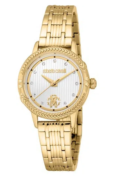 Roberto Cavalli Textured Crystal Quartz Bracelet Watch, 30mm In Gold
