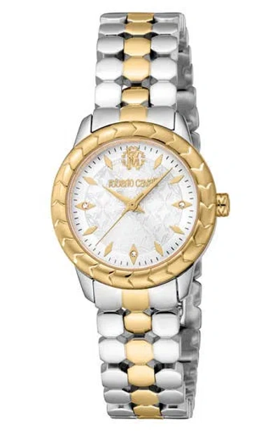 Roberto Cavalli Textured Crystal Two-tone Quartz Bracelet Watch, 28mm In Gold