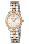 Roberto Cavalli Textured Crystal Two-tone Quartz Bracelet Watch, 28mm In Two Tone Silver & Rose Gold