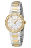 Roberto Cavalli Textured Crystal Two-tone Quartz Bracelet Watch, 30mm In Two Tone Silver & Gold