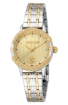 Roberto Cavalli Textured Crystal Two-tone Quartz Bracelet Watch, 30mm In Two Tone Silver & Gold