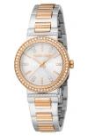 Roberto Cavalli Textured Crystal Two-tone Quartz Bracelet Watch, 30mm In Gold