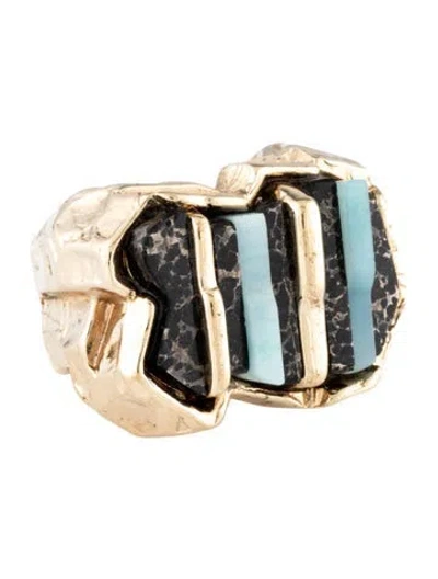 Pre-owned Roberto Cavalli Textured Resin Cocktail Ring In Multicolor