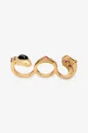 Roberto Cavalli Three-finger Golden Ring With Black Stones And Ruby