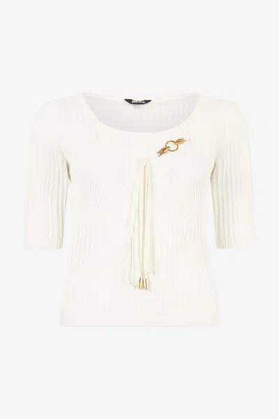 Roberto Cavalli Three-quarter Sleeve Crop Top In White