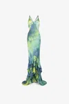Roberto Cavalli Tie-dye Print Ruffle-hem Maxi Dress In Light Green/light Blue