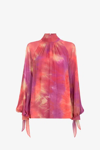 Roberto Cavalli Tie-dye Top In Fuxia/rosso