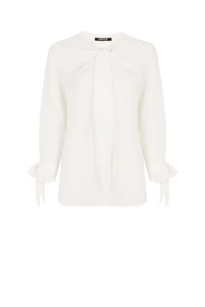 Roberto Cavalli Tie-front Silk Top In White
