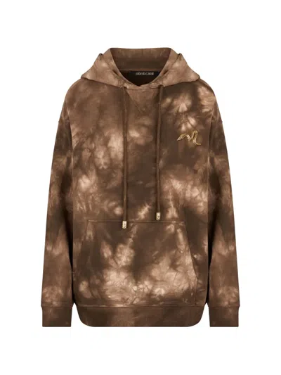 Roberto Cavalli Tie-dye Hoodie In Brown