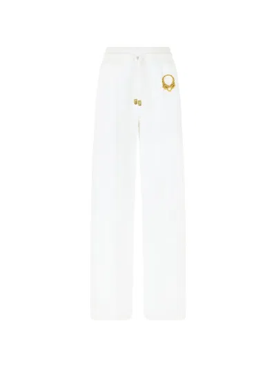 Roberto Cavalli Tiger Appliqué Drawstring Trousers In White