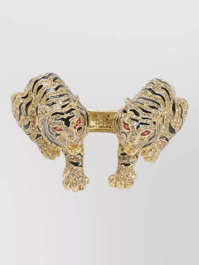 Roberto Cavalli Tiger Crystal Open Cuff Textured Bracelet In Multi