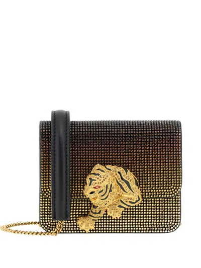 Roberto Cavalli Tiger-embellished Chain Crossbody Bag In Gold