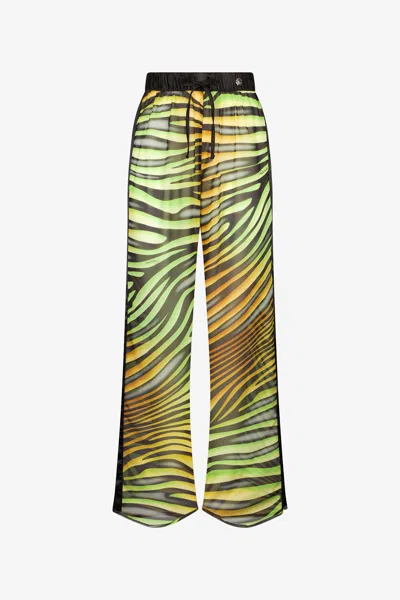 Roberto Cavalli Tiger Fluo Printed Trousers In Tiger Green