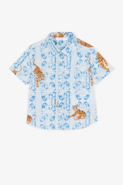 Roberto Cavalli Tiger Logo-print Short-sleeved Shirt In Light Blue