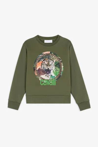 Roberto Cavalli Tiger-print Cotton Sweatshirt In Green