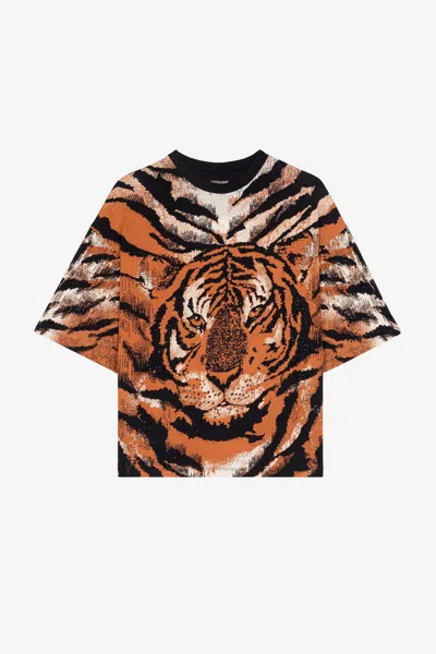 Roberto Cavalli Tiger-print Cotton T-shirt In Orange