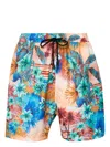 Roberto Cavalli Tiger Tooth-detailed Hawaii-print Swim Shorts In Neutrals