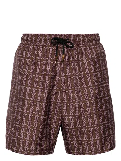 Roberto Cavalli Tiger Tooth-detailed Logo-print Swim Shorts In Brown