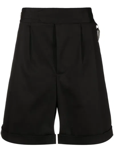 Roberto Cavalli Tiger-tooth Plaque Bermuda Shorts In Black
