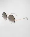 Roberto Cavalli Tiger Tooth Rimless Metal Round Sunglasses In Shiny Copper Gold