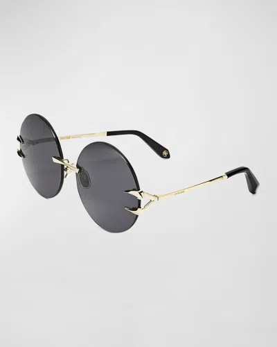 Roberto Cavalli Tiger Tooth Rimless Metal Round Sunglasses In Gold