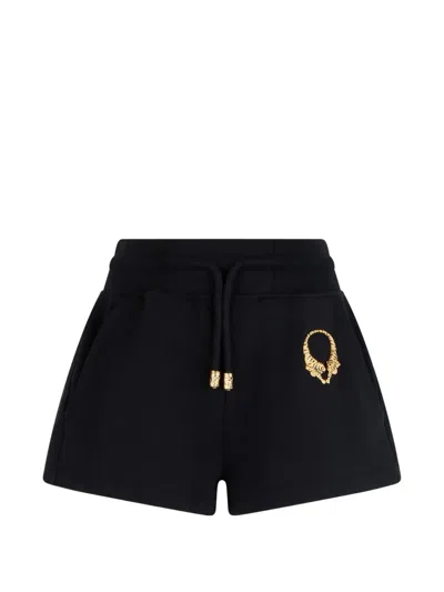 Roberto Cavalli Tiger-motif Drawstring Shorts In Black