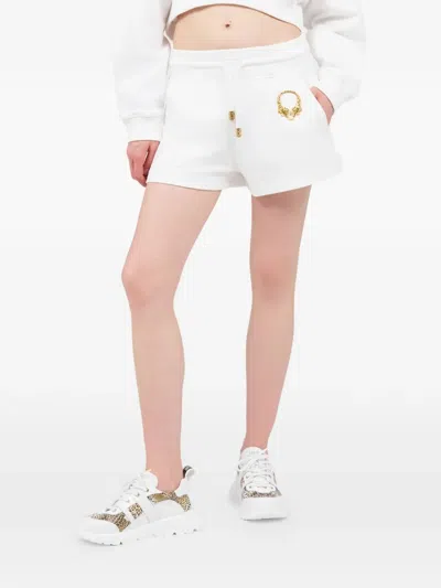 Roberto Cavalli Tiger-motif Drawstring Shorts In White
