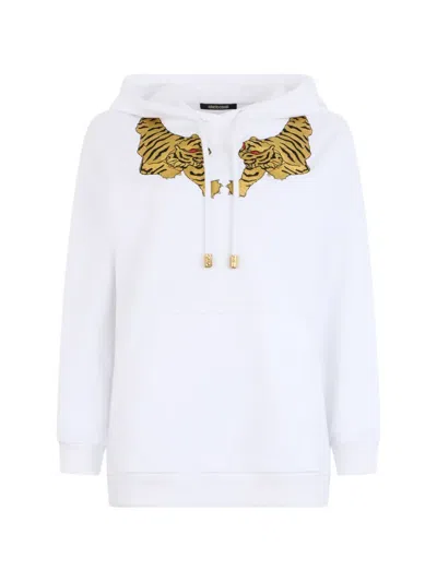 Roberto Cavalli Sweatshirt Hoodie With Tiger Embroidery In White