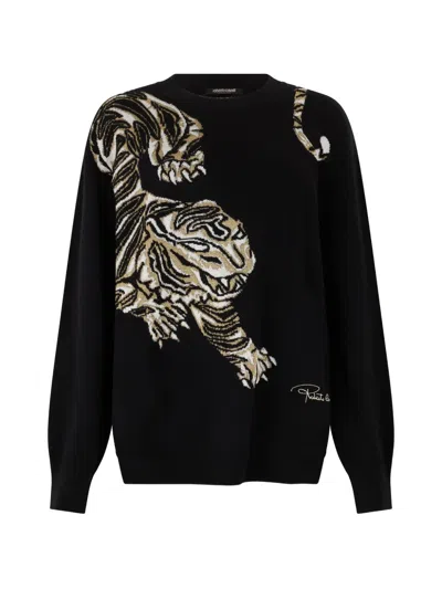 Roberto Cavalli Tiger-print Crew-neck Sweater In Multi
