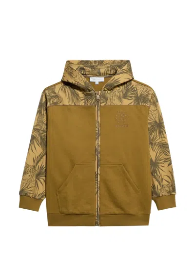 Roberto Cavalli Kids' Tiger-print Logo-embroidered Hoodie In Brown