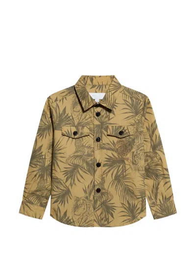 Roberto Cavalli Kids' Tiger-print Logo-embroidered Shirt In Brown