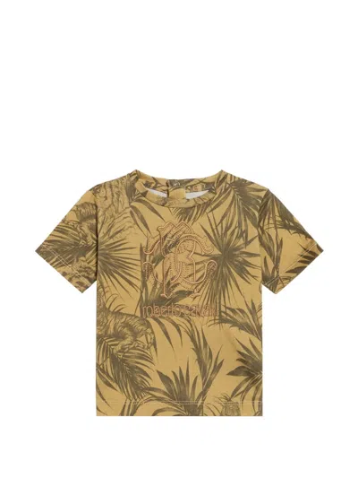 Roberto Cavalli Kids' Tiger-print Logo-embroidered T-shirt In Brown