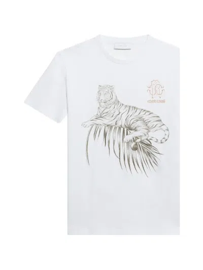 Roberto Cavalli Kids' Tiger-print Logo-print T-shirt In White