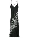 Roberto Cavalli Silk Black Dress With Spaghetti Straps And Fern Print In Black