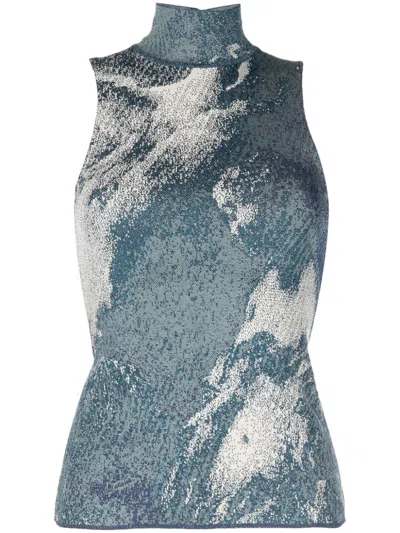 Roberto Cavalli Patterned-jacquard Glitter Top In Denim