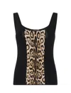 Roberto Cavalli Sleeveless Animal Print Top With Studded Detail In Black