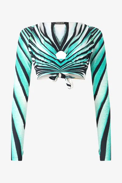 Roberto Cavalli Ray Of Sea Print Crop Top