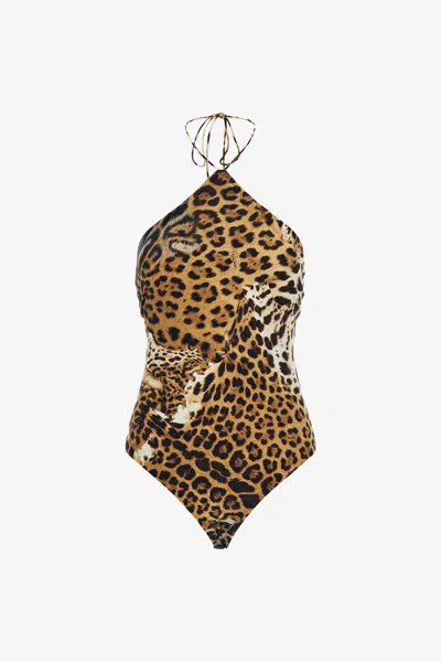 Roberto Cavalli Top With Jaguar Skin Print In Animal Print