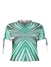 Roberto Cavalli Ray Of Sea Printed Stretch Tulle T-shirt In Multi