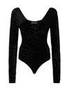 Roberto Cavalli Black Bodysuit With Jaguar Skin Pattern In Black