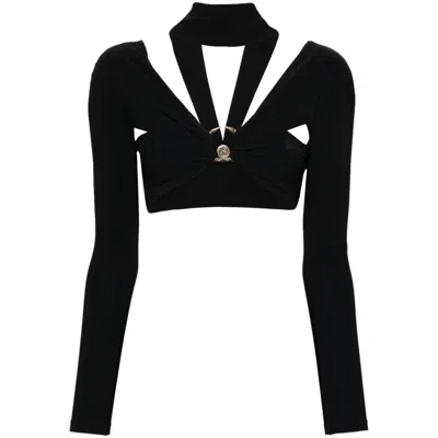 Roberto Cavalli Long-sleeve Cropped Top In Black