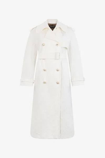 Roberto Cavalli Leopard-pattern Cotton Jacquard Trench Coat In White